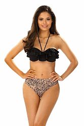 Čierno-leopardie push-up bikiny s volánmi Rebecca