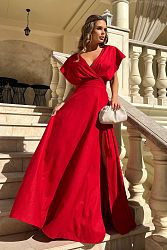 Červené dlhé šaty s vysokým rozparkom Laura