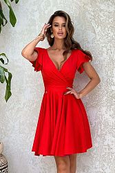 Červené šaty s volánovými rukávmi Vera