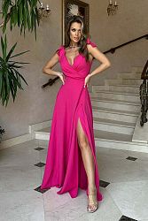 Fuchsiové dlhé šaty s viazaním na ramenách Camila