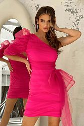 Neónovo ružové asymetrické tylové šaty Donna