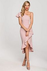 Ružové šaty na jedno rameno K146