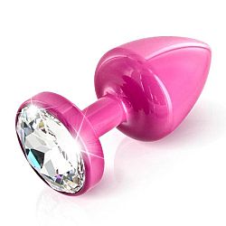 DIOGOL Anni Butt Plug Round Pink - análny kolík s priehľadným kryštálom (pink 3cm)