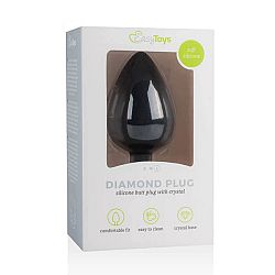 Easytoys Diamond - análne dildo s bielym kamienkom (veľké) - čierne
