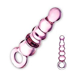 GLASTOY Anal Slider  – klasické sklenené análne dildo s guličkami (pink)