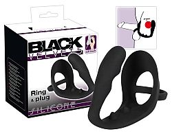 You2Toys Black Velvet Ring&Plug - krúžok na penis a semenníky s análnym dildom (čierny)